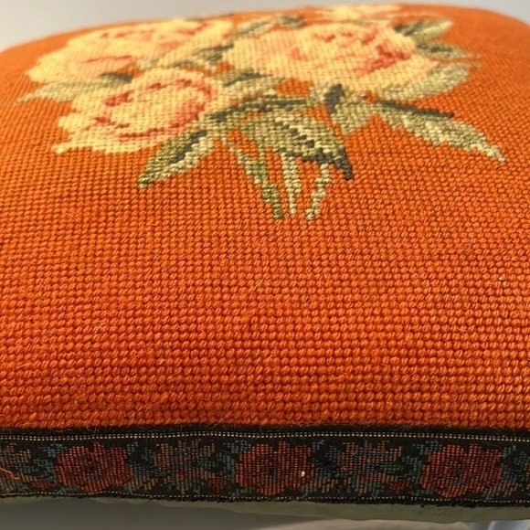 Vintage Handmade Victorian Style Needle Point Pillow with Roses - Picture 6 of 7